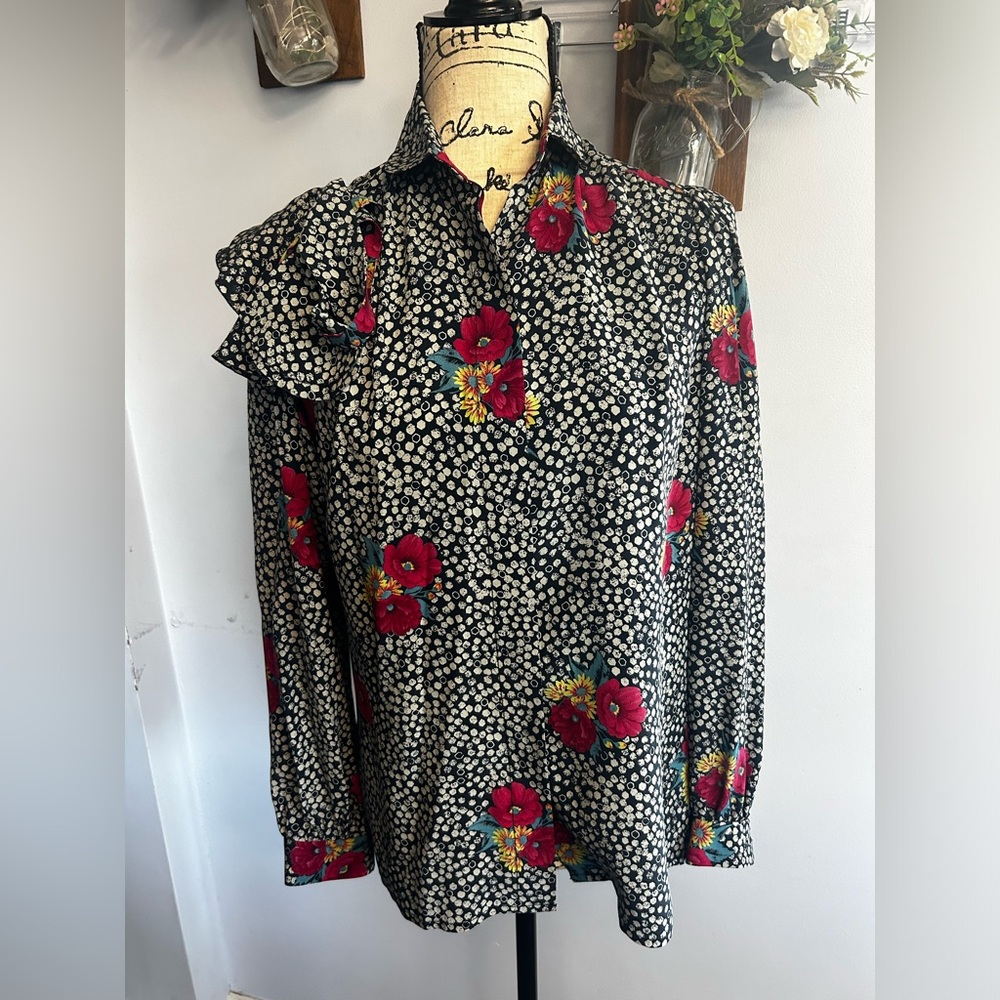 Thom Vaccaro‎ blouse floral print silk bohemian mystique whimsical lightweight